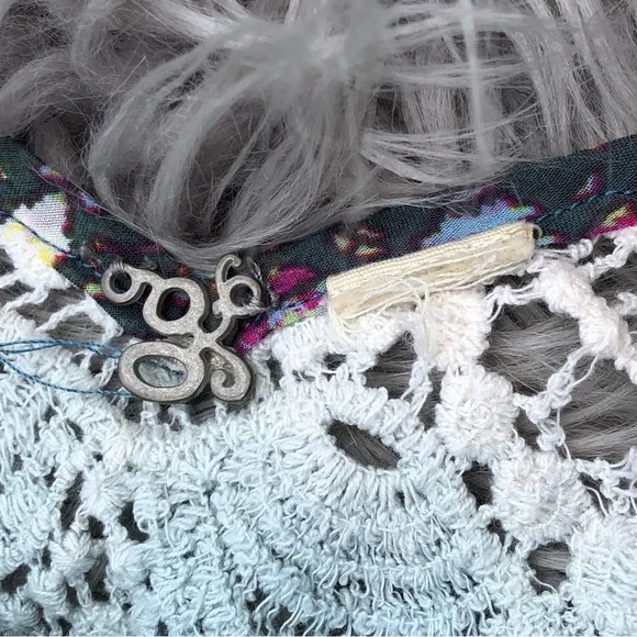 Mixed Media Sheer Fairy Grunge Print and Crochet Lace Slip Dress, Size Junior L - Picture 4 of 4